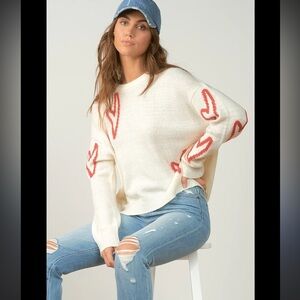 Elan Cozy Soft Crewneck Sweater with Red Heart Accents